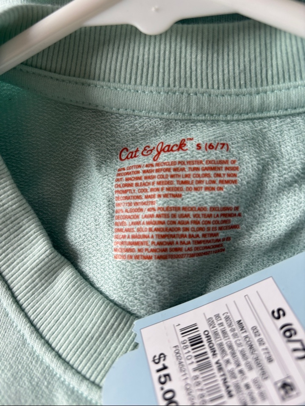Cat & Jack Mint Green Sweatshirt with Smiley, Butterfly & Heart - Picture 3 of 3